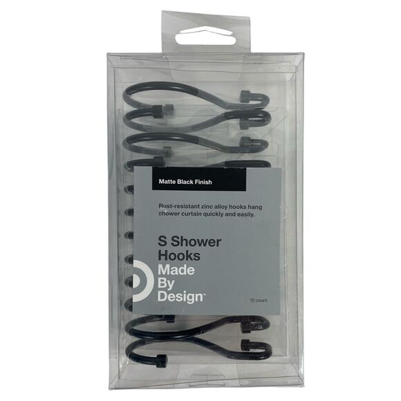 MADE BY DESIGN 12 Ct‎ Shower Hooks S-Hooks Matte Black Finish C72Q - Picture 1 of 5